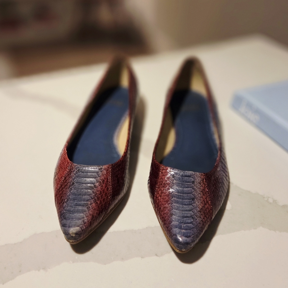 Stuart Weitzman Multicolor Snakeskin Pointed Toe Ballet Flats Womens Size 6.5